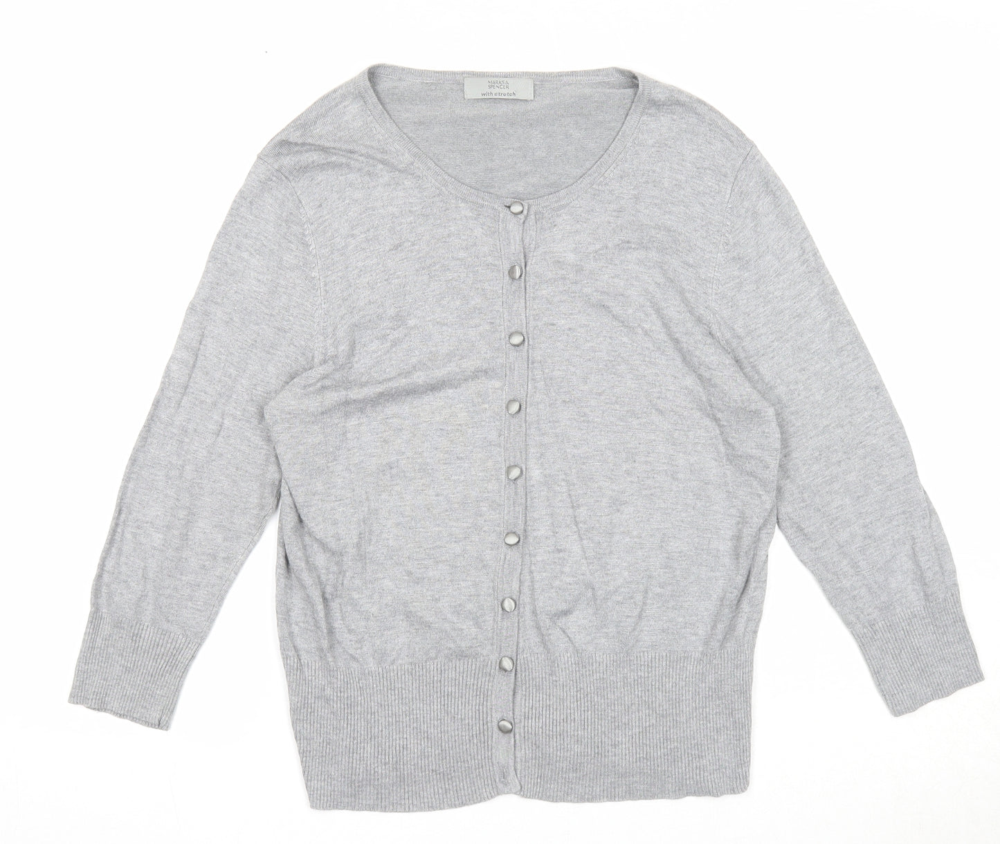 Marks and Spencer Womens Grey Round Neck Viscose Cardigan Jumper Size 14