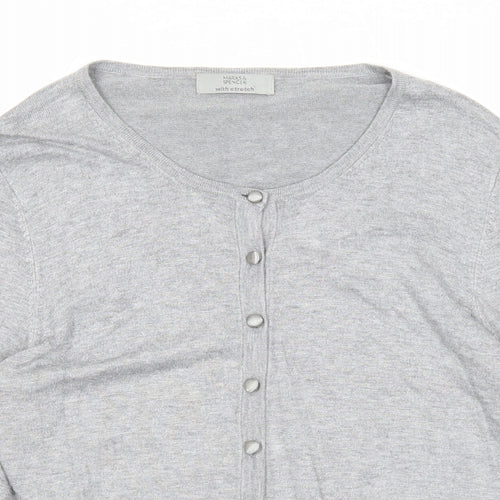 Marks and Spencer Womens Grey Round Neck Viscose Cardigan Jumper Size 14