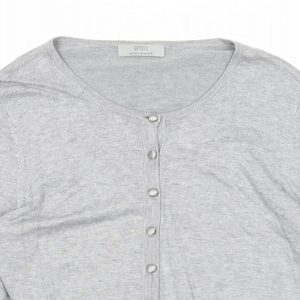 Marks and Spencer Womens Grey Round Neck Viscose Cardigan Jumper Size 14