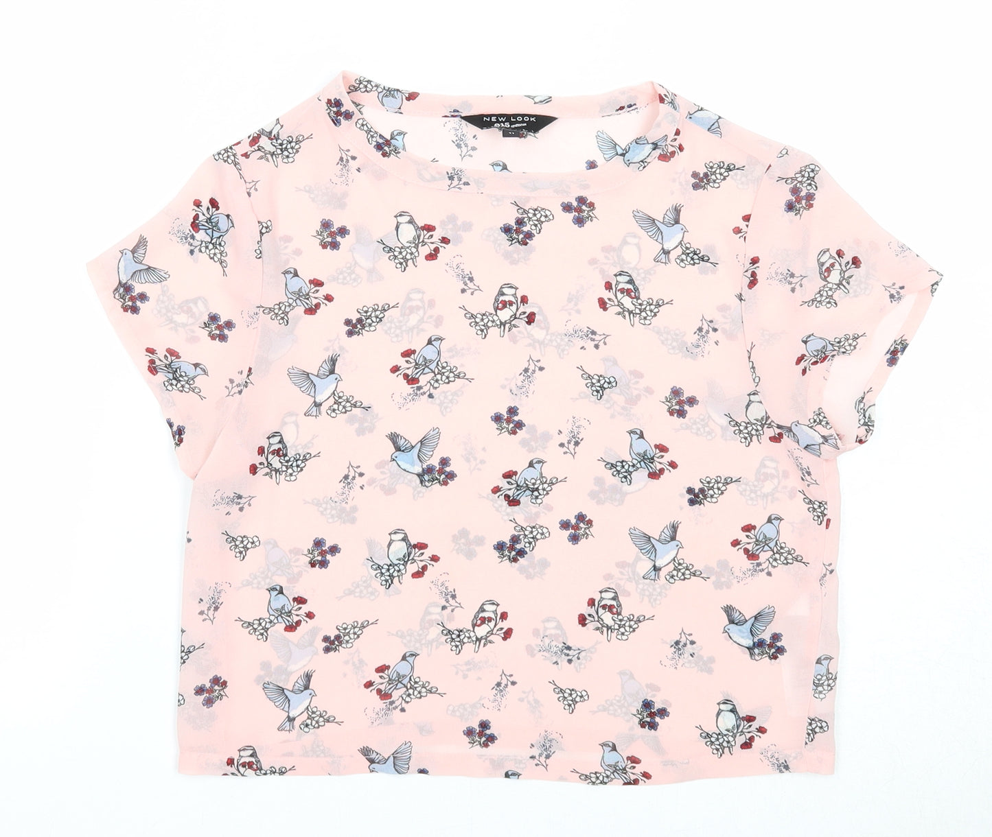 New Look Girls Pink Geometric Polyester Basic T-Shirt Size 10-11 Years Round Neck Pullover - Birds Print