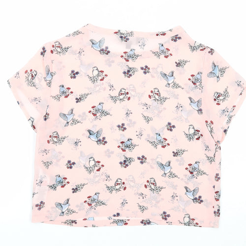 New Look Girls Pink Geometric Polyester Basic T-Shirt Size 10-11 Years Round Neck Pullover - Birds Print