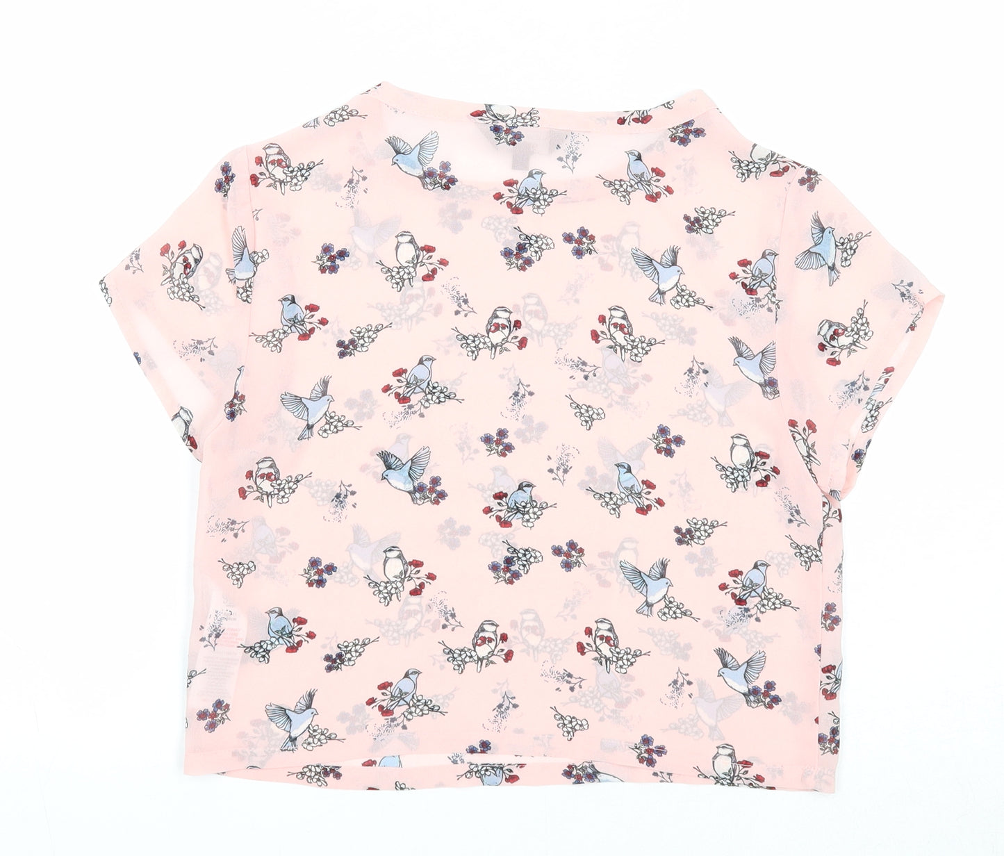 New Look Girls Pink Geometric Polyester Basic T-Shirt Size 10-11 Years Round Neck Pullover - Birds Print