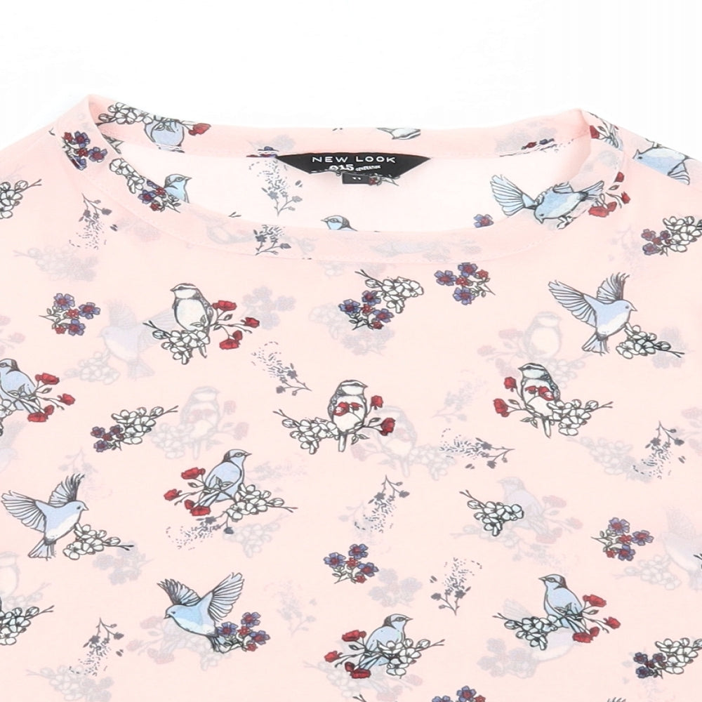 New Look Girls Pink Geometric Polyester Basic T-Shirt Size 10-11 Years Round Neck Pullover - Birds Print