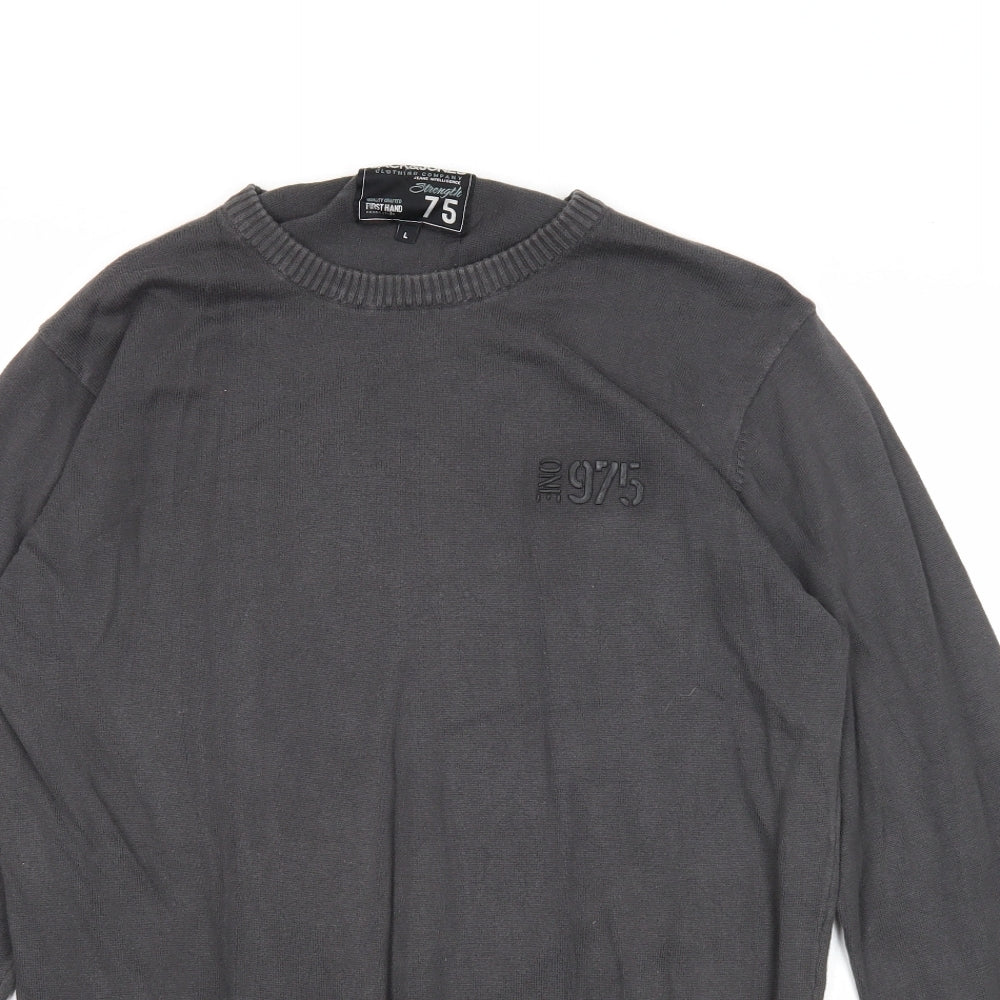 JACK & JONES Mens Grey Round Neck Cotton Pullover Jumper Size L Long Sleeve