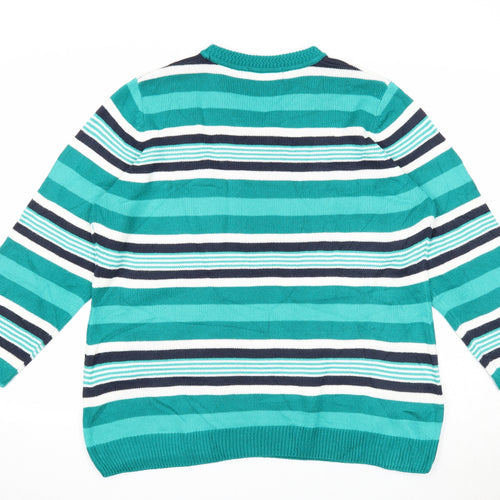 EWM Womens Green V-Neck Striped Acrylic Pullover Jumper Size 18 - Size 18-20
