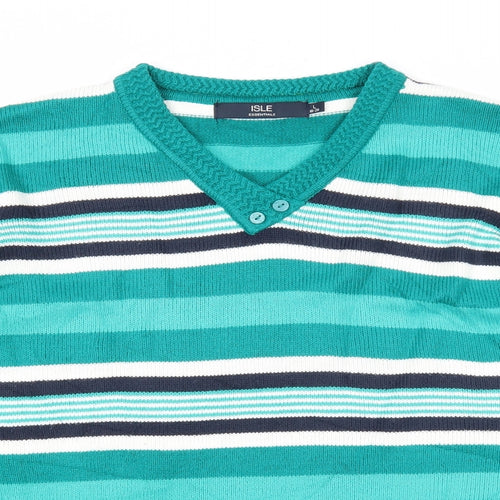 EWM Womens Green V-Neck Striped Acrylic Pullover Jumper Size 18 - Size 18-20