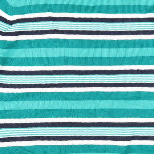 EWM Womens Green V-Neck Striped Acrylic Pullover Jumper Size 18 - Size 18-20