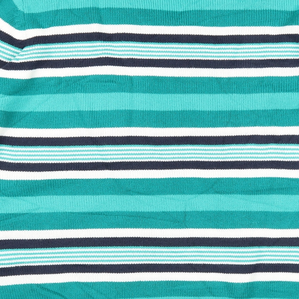 EWM Womens Green V-Neck Striped Acrylic Pullover Jumper Size 18 - Size 18-20