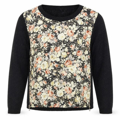 Misumi Womens Black Round Neck Floral Acrylic Pullover Jumper Size M