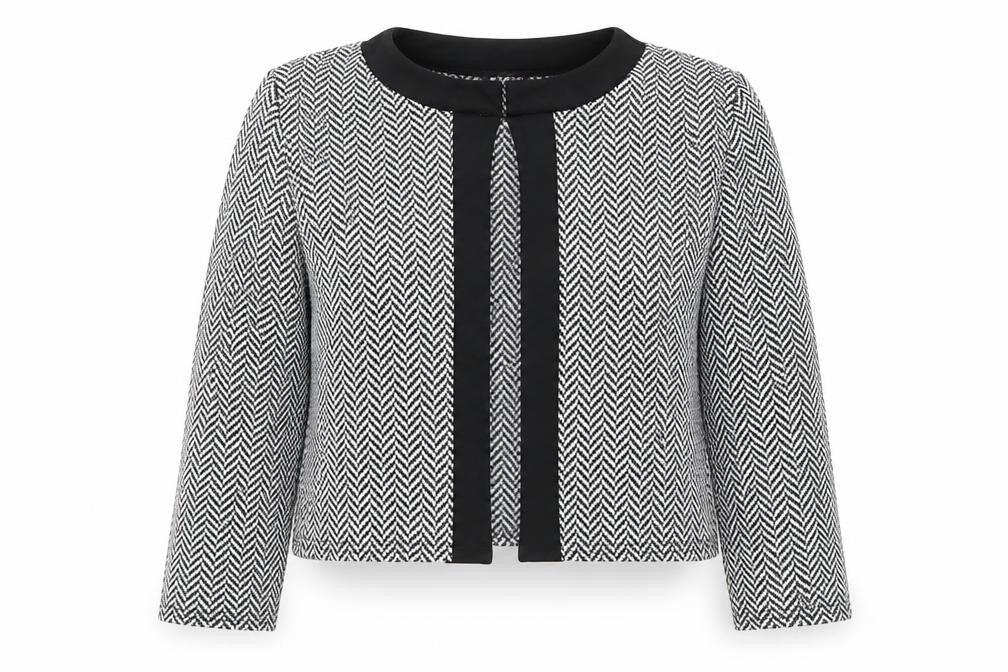 Evita Womens Black Round Neck Herringbone Polyester Cardigan Jumper Size 12