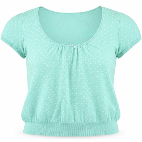 Debenhams Womens Green Scoop Neck Polka Dot Cotton Pullover Jumper Size 16