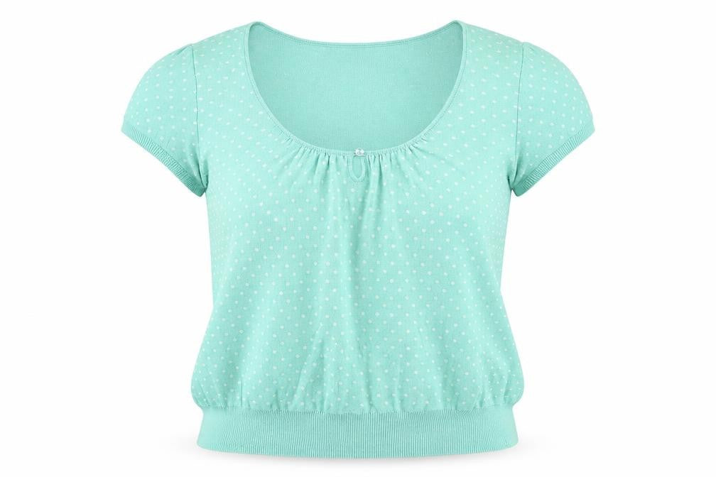 Debenhams Womens Green Scoop Neck Polka Dot Cotton Pullover Jumper Size 16