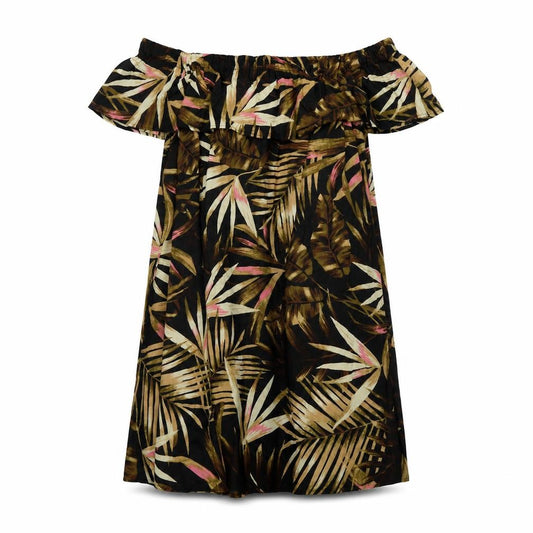 Front view of Studio women’s black floral viscose a-line, size UK 12, off the shoulder pullover