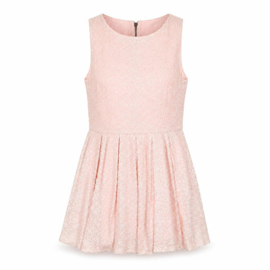 Front view of TNFC women’s pink polyester fit & flare, size M, round neck zip