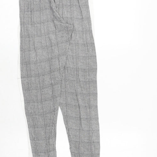 Boohoo Womens Grey Plaid Polyester Jogger Trousers Size 12 Regular - Elastic Waist
