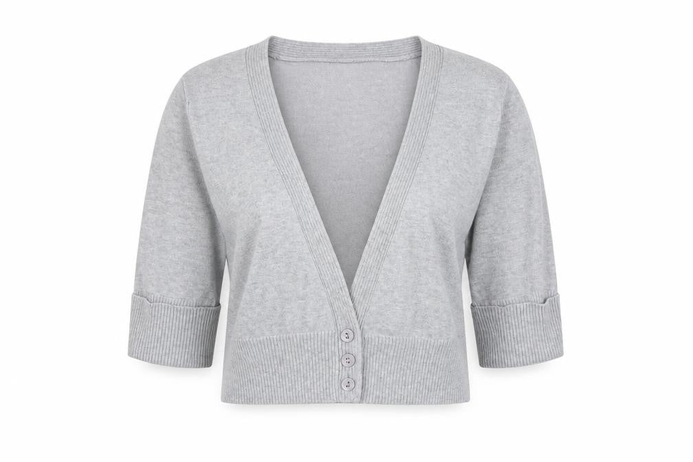 Sweater Project Womens Grey V-Neck Cotton Cardigan Jumper Size M