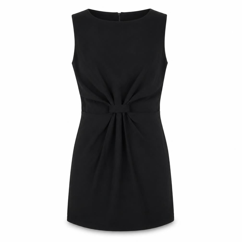 Front view of Love women’s black polyester a-line, size M, round neck zip