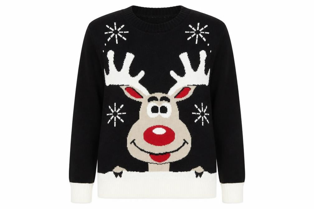 Select Womens Black Round Neck Acrylic Pullover Jumper Size M - Christmas Rudolph