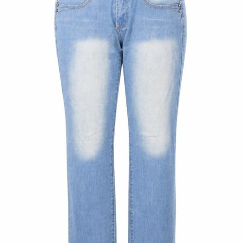 Qizhen Womens Blue Cotton Straight Jeans Size 32 in Regular Button