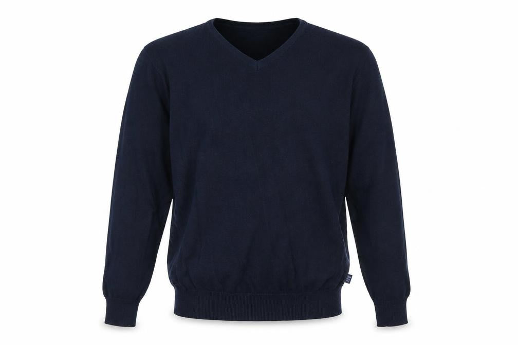 Russell Collection Mens Blue V-Neck Cotton Pullover Jumper Size XS Long Sleeve