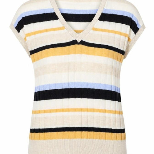 Marks and Spencer Womens Multicoloured V-Neck Striped Acrylic Pullover Jumper Size M