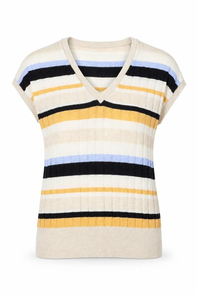 Marks and Spencer Womens Multicoloured V-Neck Striped Acrylic Pullover Jumper Size M
