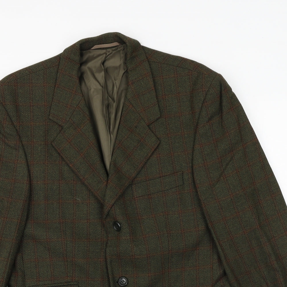 SCOTT Mens Green Check Wool Jacket Blazer Size 38 Regular