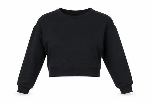 Front view of ASOS women’s black cotton pullover sweatshirt, size UK 10, pullover