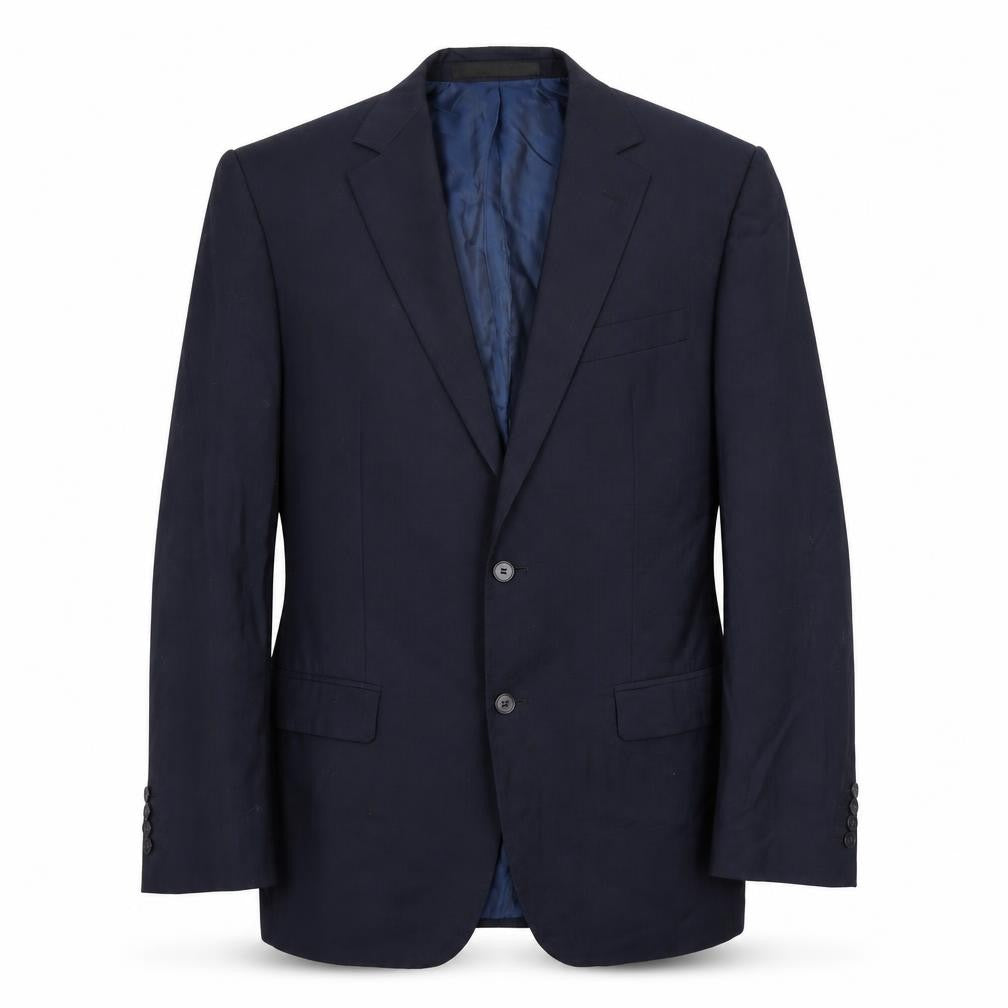 Front view of Marks & Spencer men’s blue polyester jacket suit jacket, size 38, regular