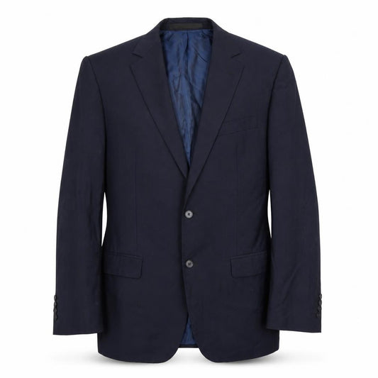 Front view of Marks & Spencer men’s blue polyester jacket suit jacket, size 38, regular