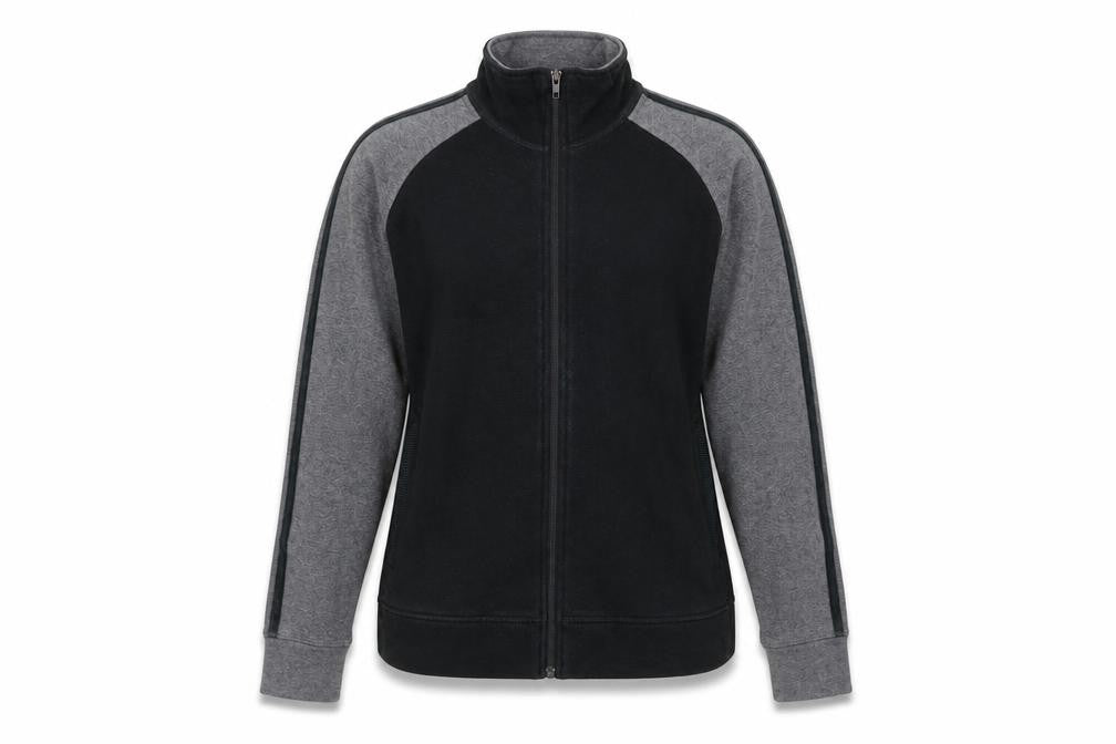 Front view of Marks & Spencer women’s black jacket, size UK 12, zip
