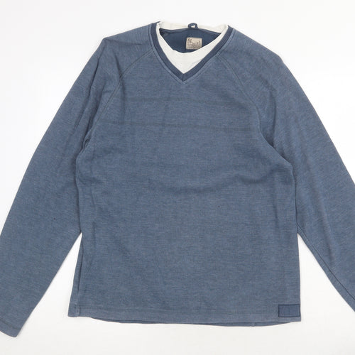 BHS Mens Blue Round Neck Cotton Pullover Jumper Size M Long Sleeve Pullover