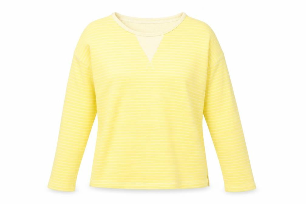 Marks and Spencer Womens Yellow Round Neck Striped Cotton Pullover Jumper Size 12