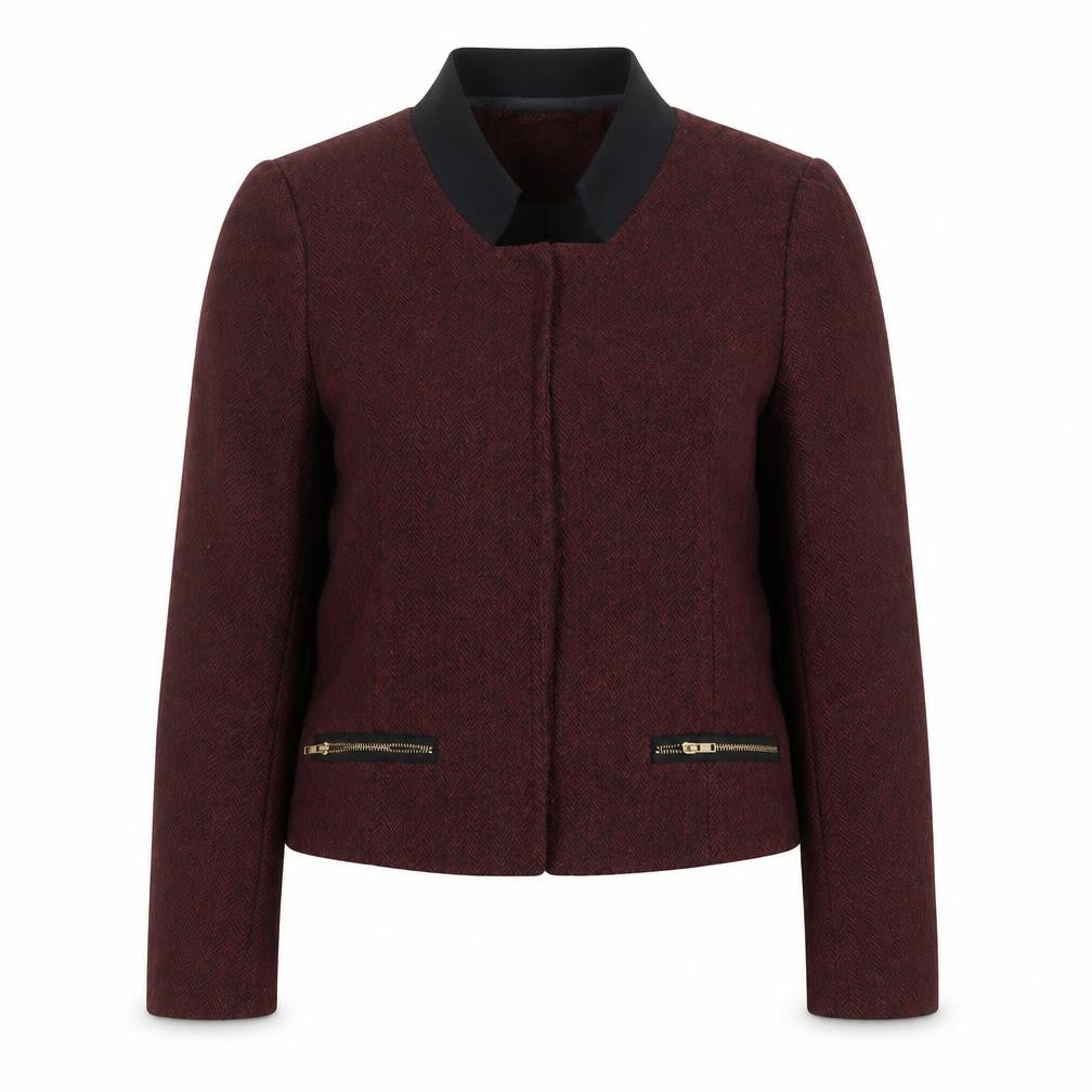 Front view of Nam & Co. women’s red geometric jacket blazer, size UK 10