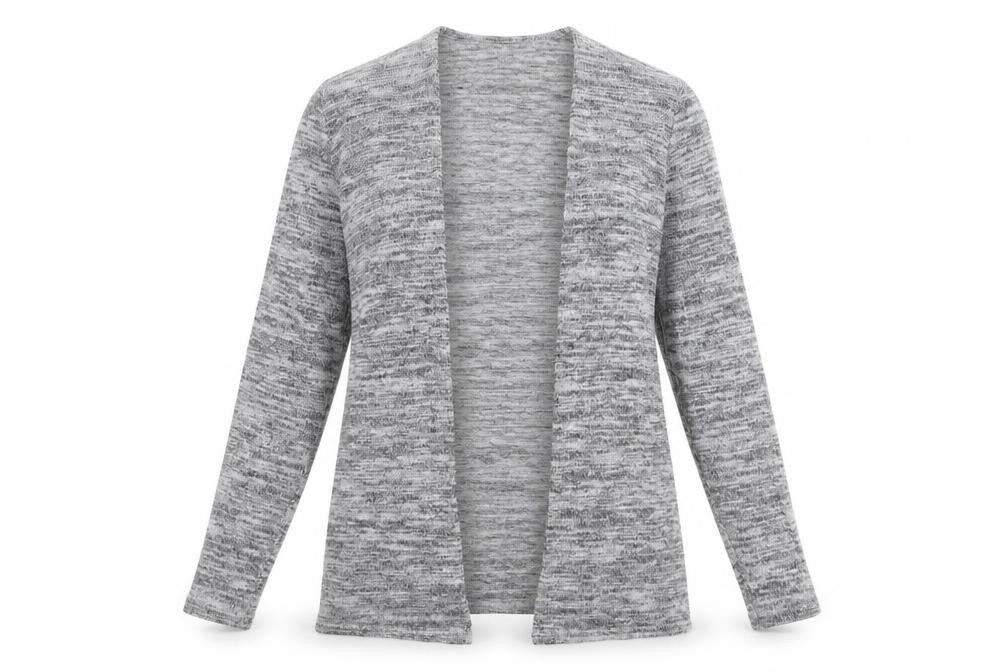 Front view of H&M women’s grey v-neck polyester cardigan jumper, size M