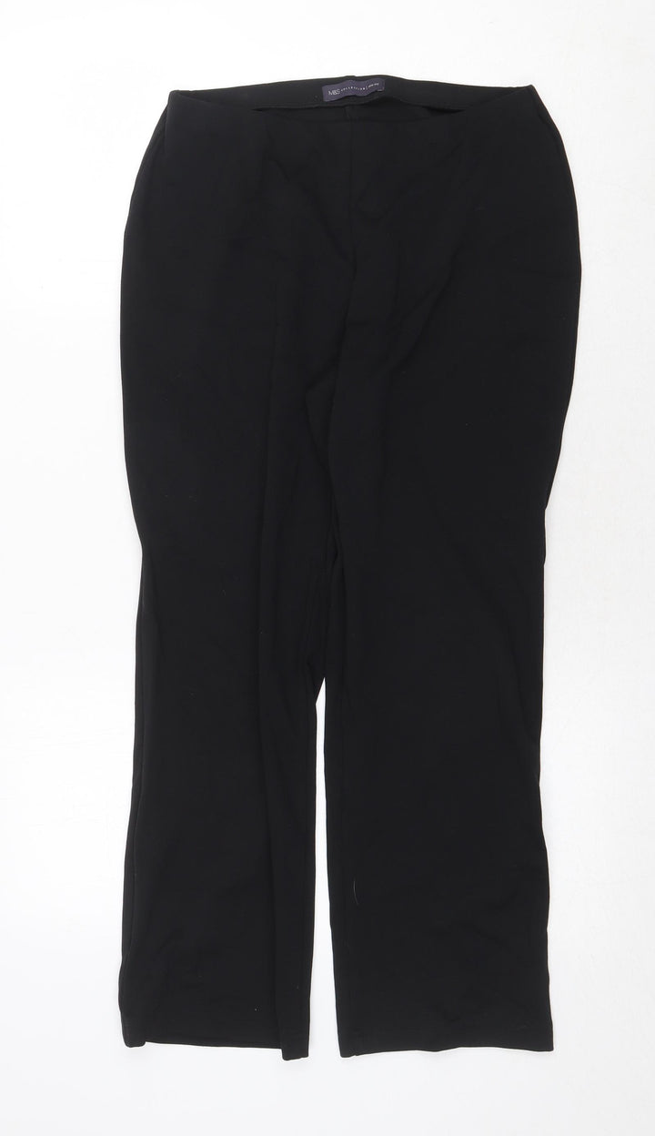 Marks and Spencer Womens Black Polyester Trousers Size 10 Regular Zip