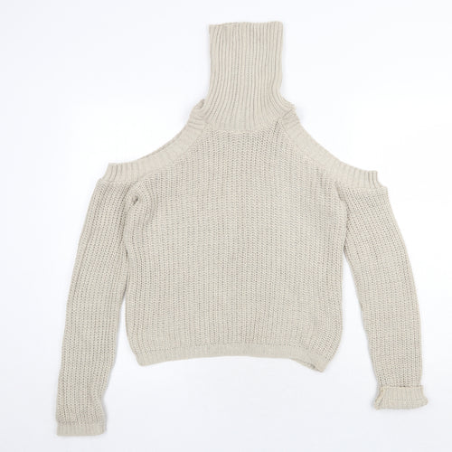 Missguided Womens Beige High Neck Acrylic Pullover Jumper Size S Pullover
