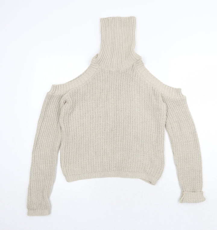 Missguided Womens Beige High Neck Acrylic Pullover Jumper Size S Pullover