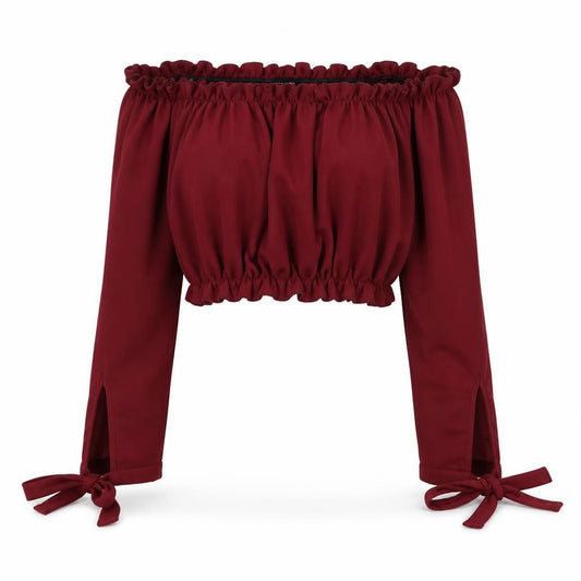 Front view of New Look women’s red polyester cropped tank, size UK 6, off the shoulder