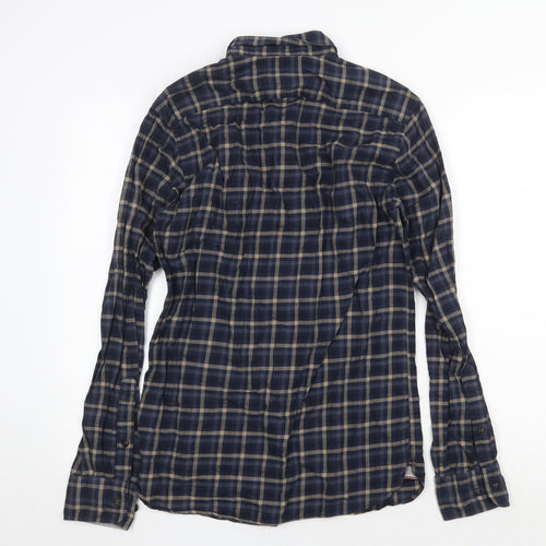 JACK & JONES Mens Blue Plaid Cotton Button-Up Size S Collared Button