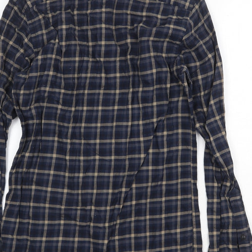 JACK & JONES Mens Blue Plaid Cotton Button-Up Size S Collared Button
