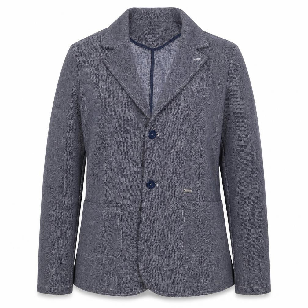 Front view of Gaudi women’s blue geometric jacket blazer, size UK 16, button