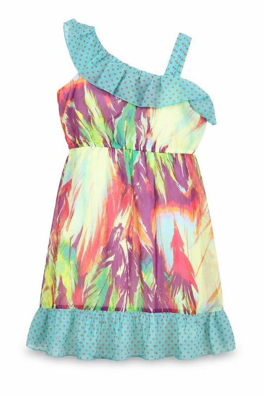 Front view of Hype women’s multicoloured geometric polyester fit & flare, size UK 10, v-neck pullover