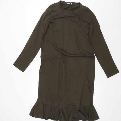 Zara Womens Green Cotton A-Line Size S Round Neck Pullover