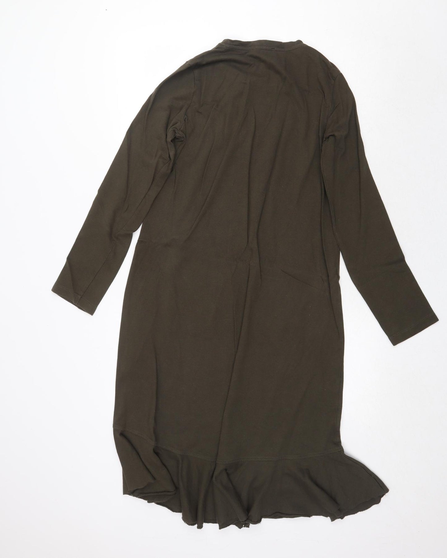 Zara Womens Green Cotton A-Line Size S Round Neck Pullover