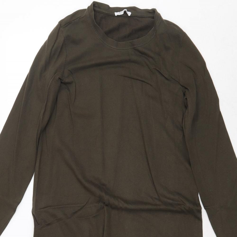 Zara Womens Green Cotton A-Line Size S Round Neck Pullover