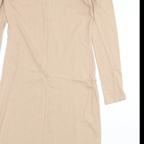 H&M Womens Beige Cotton Pencil Dress Size 14 V-Neck Pullover