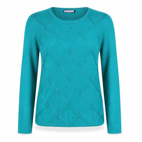Bonmarché Womens Blue Round Neck Argyle/Diamond Acrylic Pullover Jumper Size XS
