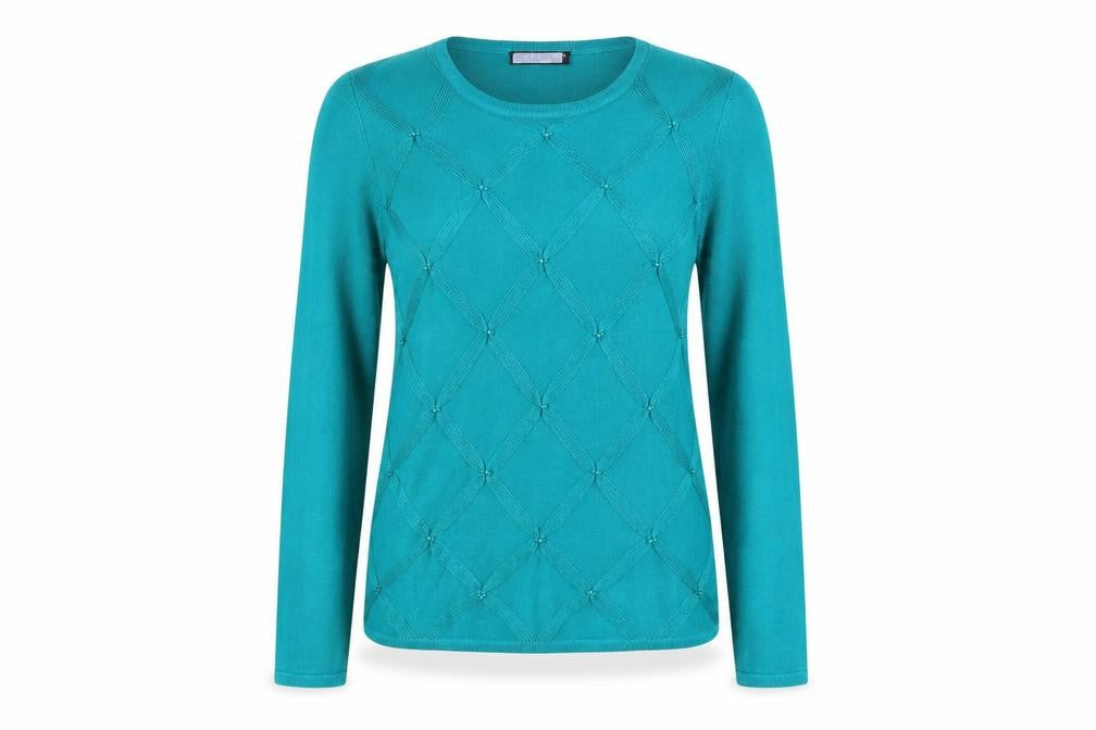 Bonmarché Womens Blue Round Neck Argyle/Diamond Acrylic Pullover Jumper Size XS