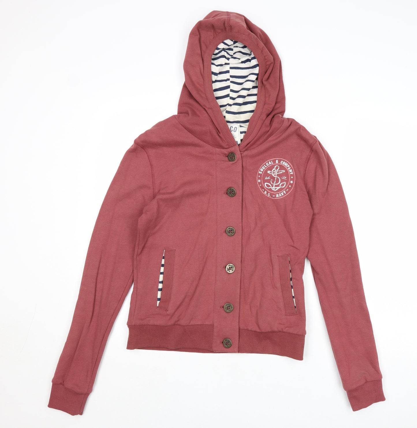 SoulCal&Co Womens Brown Cotton Pullover Hoodie Size 10 Button - Button Up